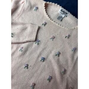 Vintage Exclusive Imports Womens Pink Floral Sweater | SZ Med | Cottage Feminine